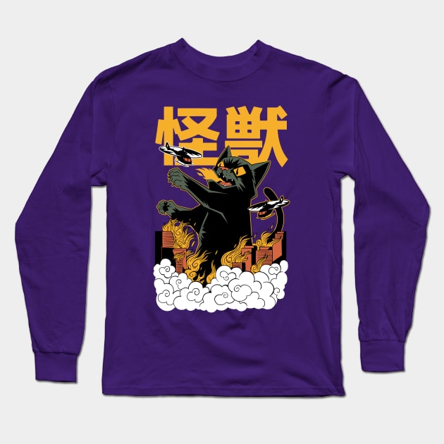 Kaiju cat halloween Long Sleeve T-Shirt by IconRose